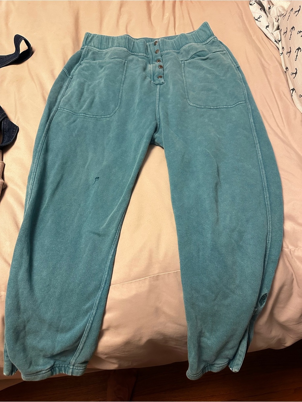 Free People Teal Fleece Bottoms - Cozy Pull-On Sweatpants size M